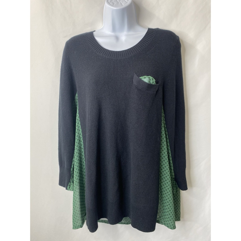 Cabi Womens Pocket Square Sweater Top Size Small Sheer Back 100% Cotton Academia